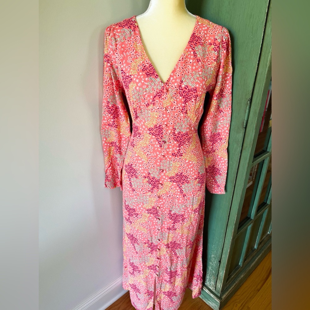Oliver Bonas pink floral midi dress size 8